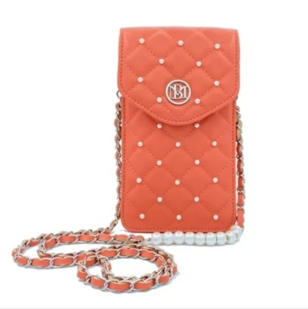Badgley Mischka Vegan Leather Coral Pearls Strap Phone Case 8
